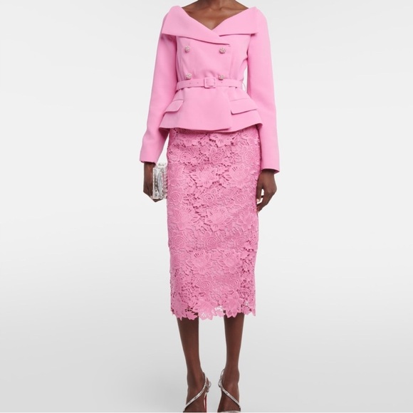 Self-Portrait Tailored Crepe Blazer Lace Midi Dress - Picture 2 of 6